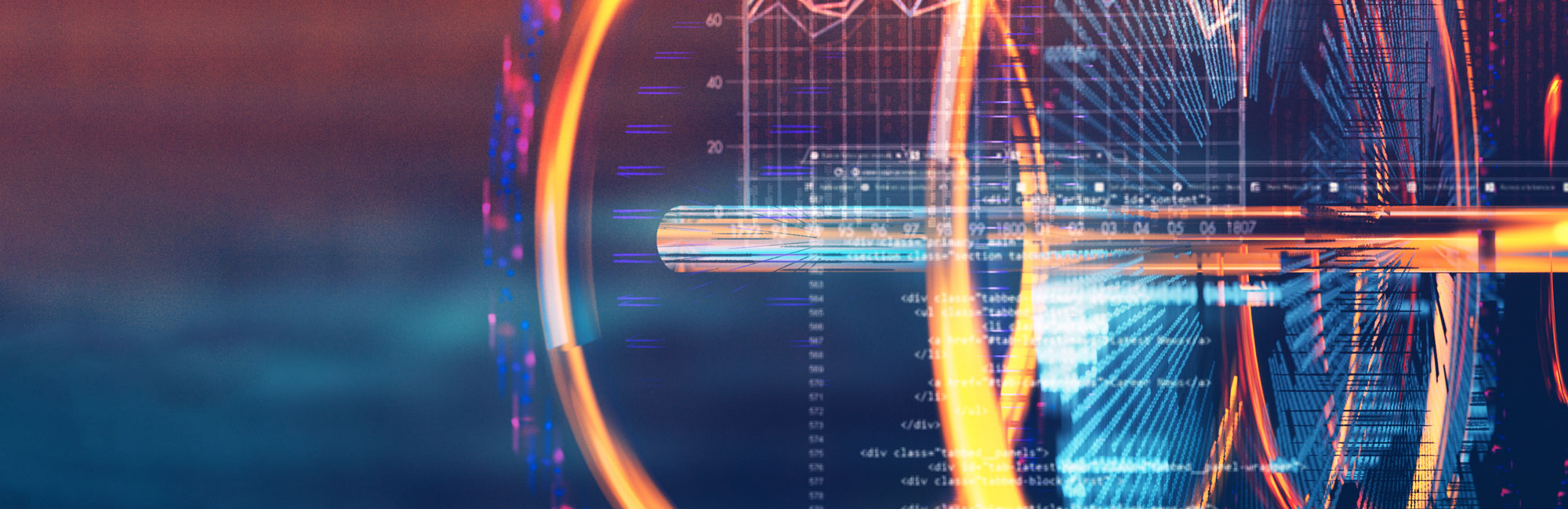Abstract digital interface with glowing circular elements and futuristic data overlays, representing cybersecurity, AI, and financial technology.