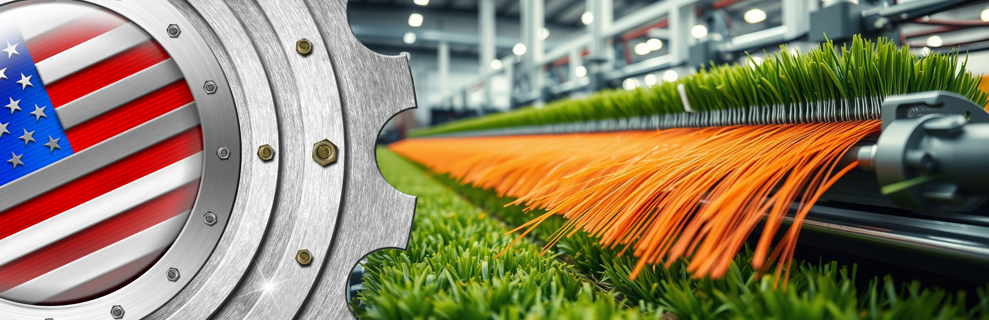Synthetic turf fiber extrusion process in a U.S. facility, showcasing the precision of artificial grass manufacturing.